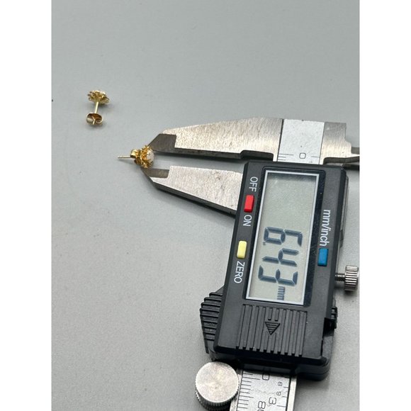 Petite Studs Earrings 14K Yellow Gold & Genuine Opals Pierced Child Girl Jewelry - Picture 9 of 9